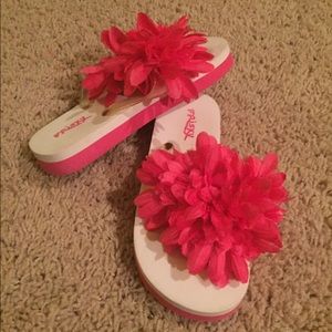 Pink flower frisky flip flops